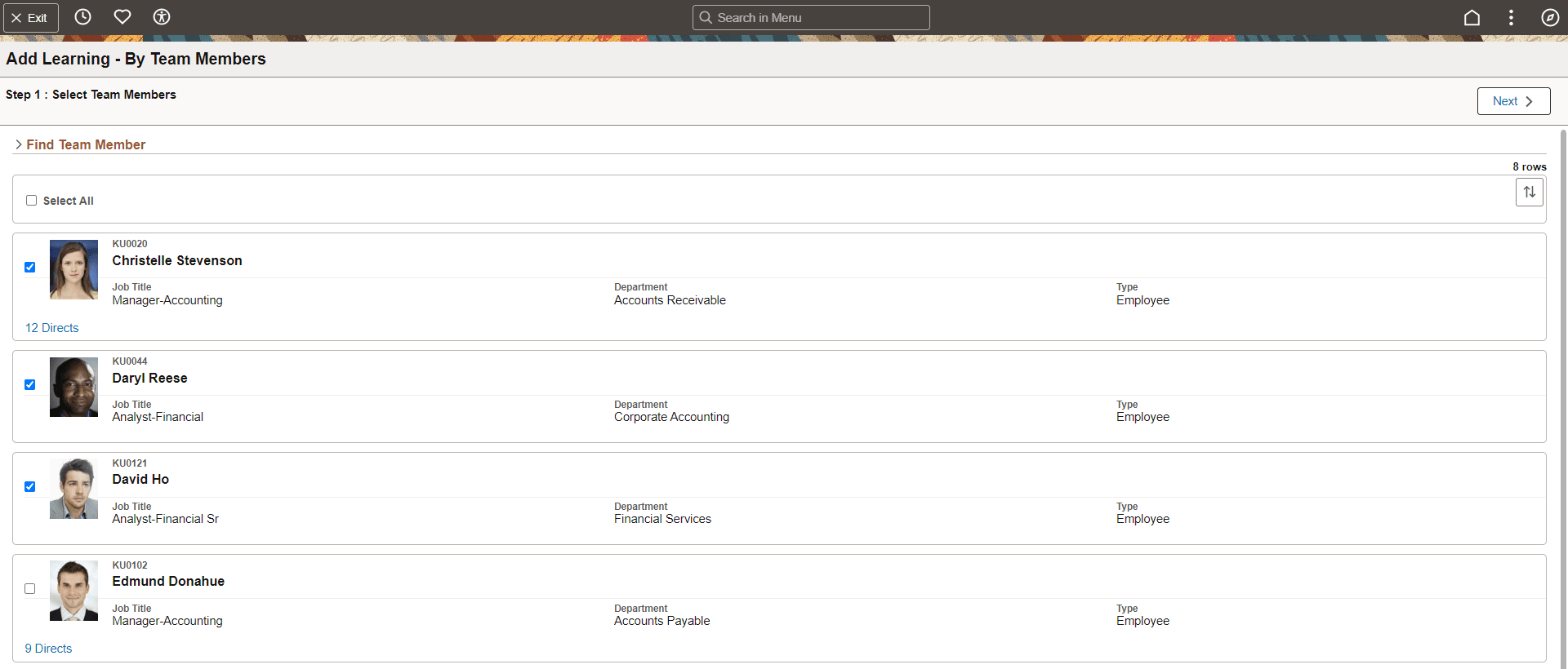 Step 1 of 4 of Add Learning - By Team Members Page