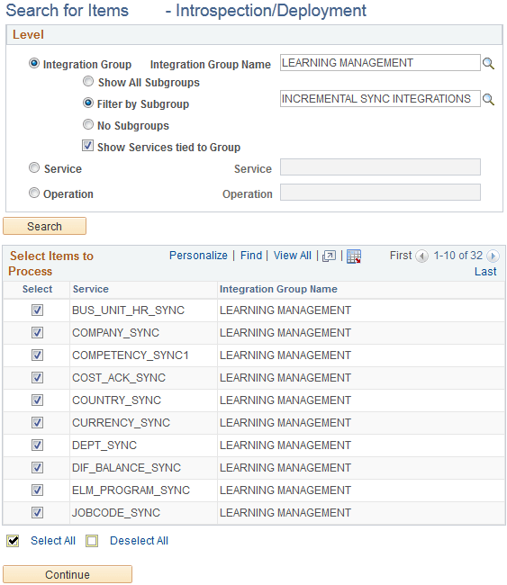 Example of Introspection and Deployment search results for incremental sync integrations