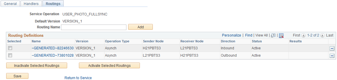 Example of the Routings page