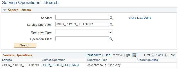 Example of the Service Operations - Search page