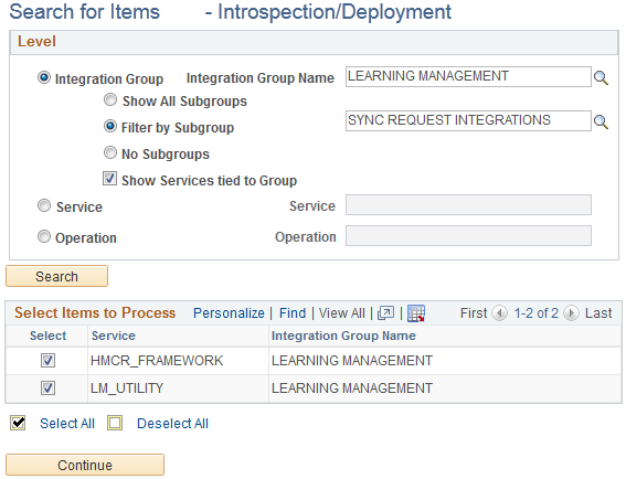 Example of search parameters for sync integrations
