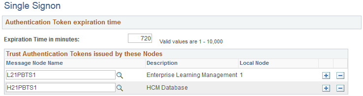 Example of the Single Signon page in an ELM environment