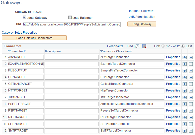Example of the Gateways page