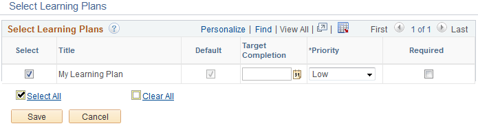 Select Learning Plans page