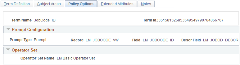 Manage Terms - Policy Options page