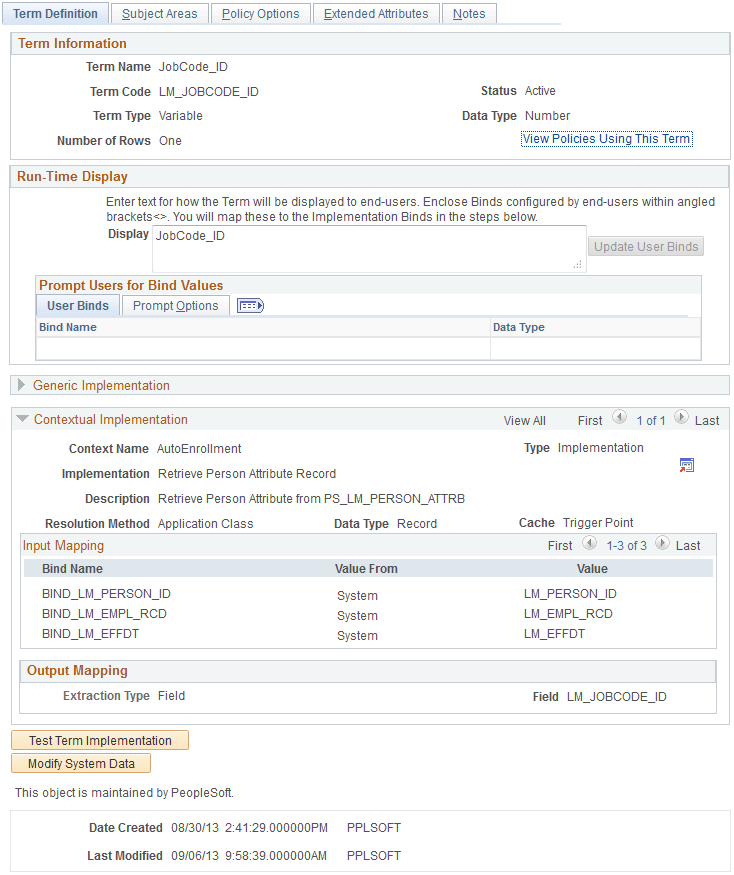 Manage Terms - Term Definition page