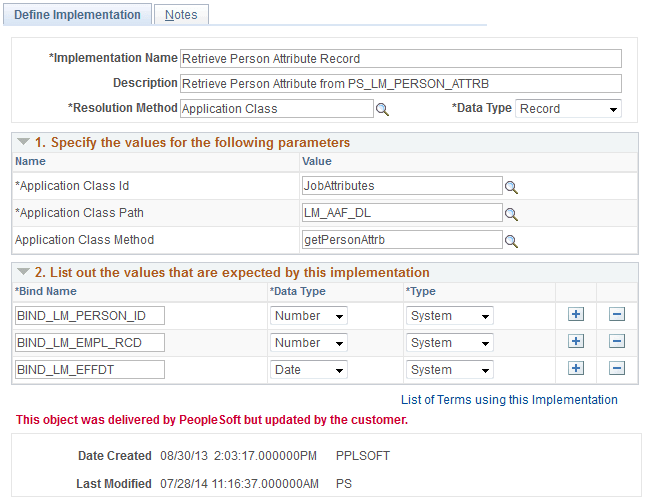 Define Implementation page