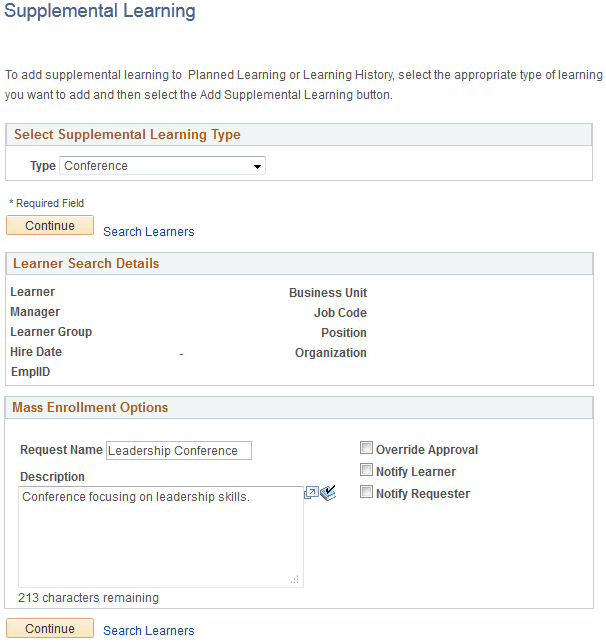 Supplemental Learning (mass enrollment) page