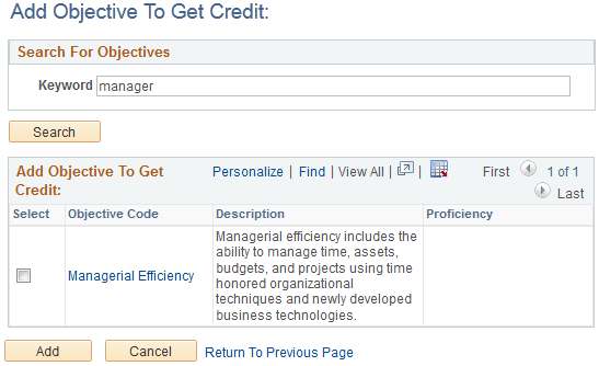 Add Objective To Get Credit page