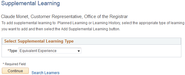 Supplemental Learning (select type) page