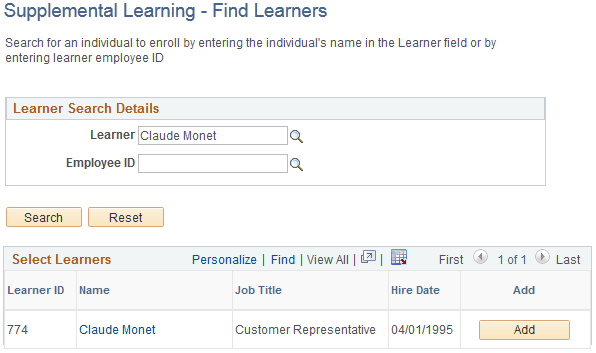 Supplemental Learning - Find Learners page