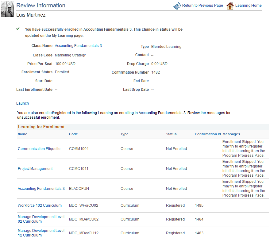 Review Information (confirmation) page
