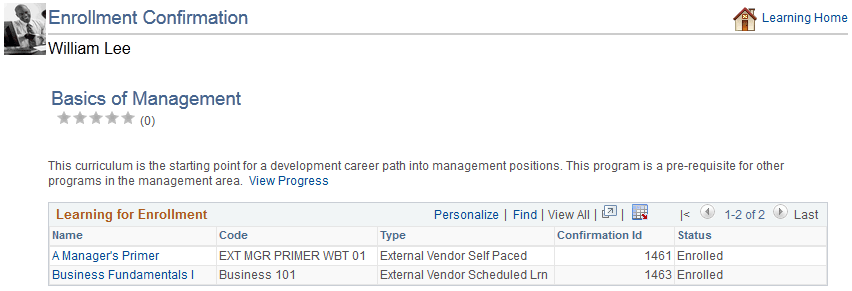 Enrollment Confirmation page