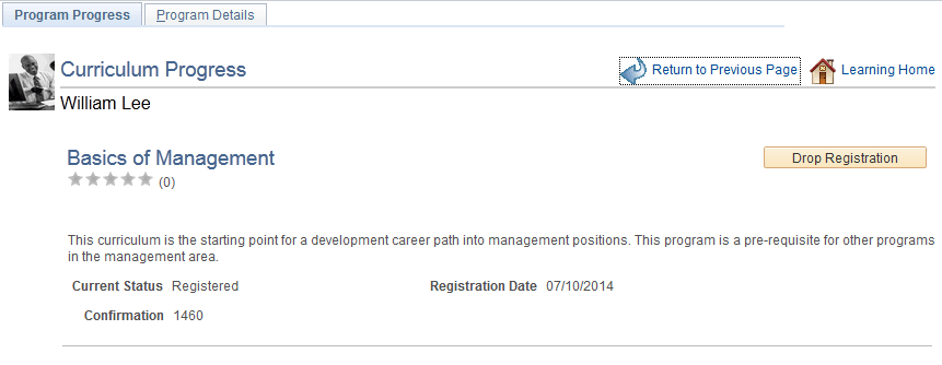 Program Progress page (1 of 3)