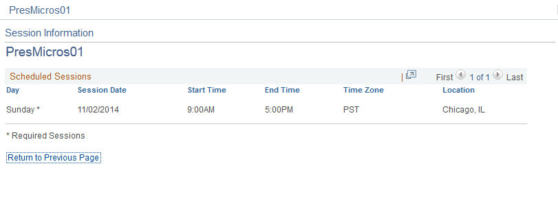 Session Information page