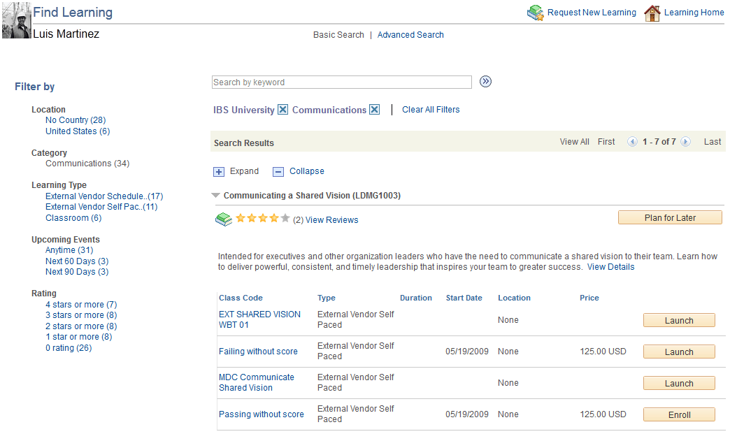 Example of search results filtered using the Category facet