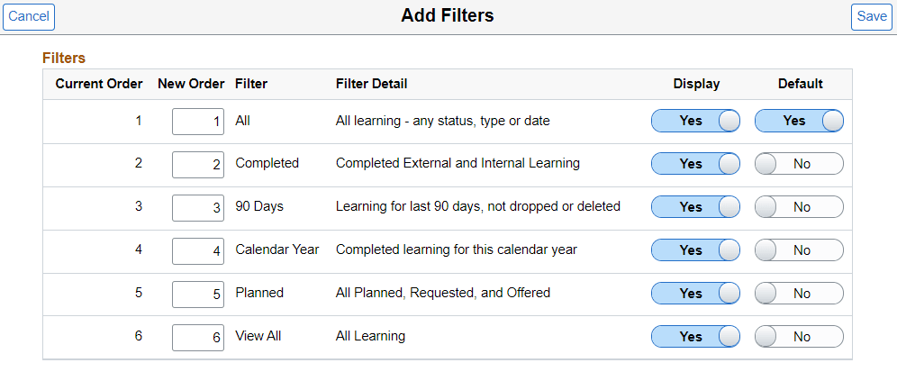 Add Filter modal page
