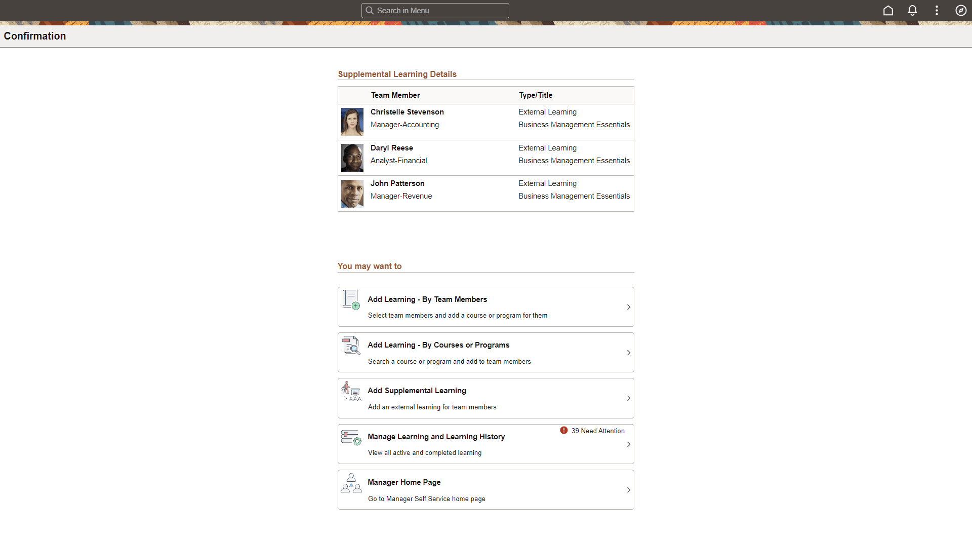 Confirmation - Add Supplemental Learning