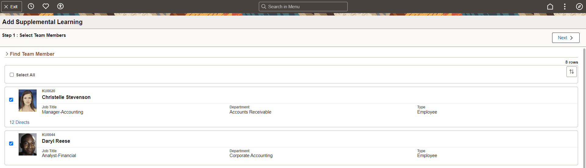 Step 2 of Add Supplemental Learning (Multiple Learners)