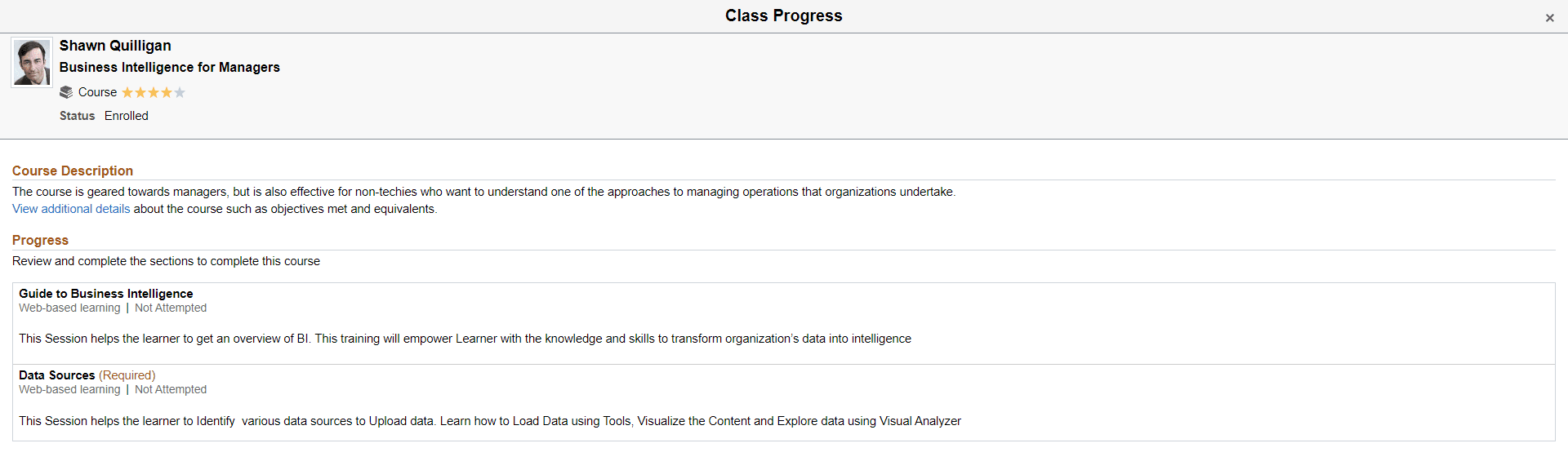 Learning Details - Class Progress
