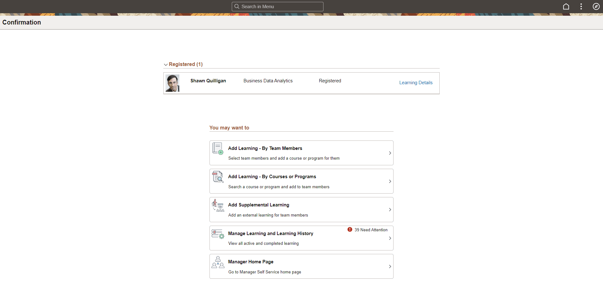 Confirmation screen for program (registered)