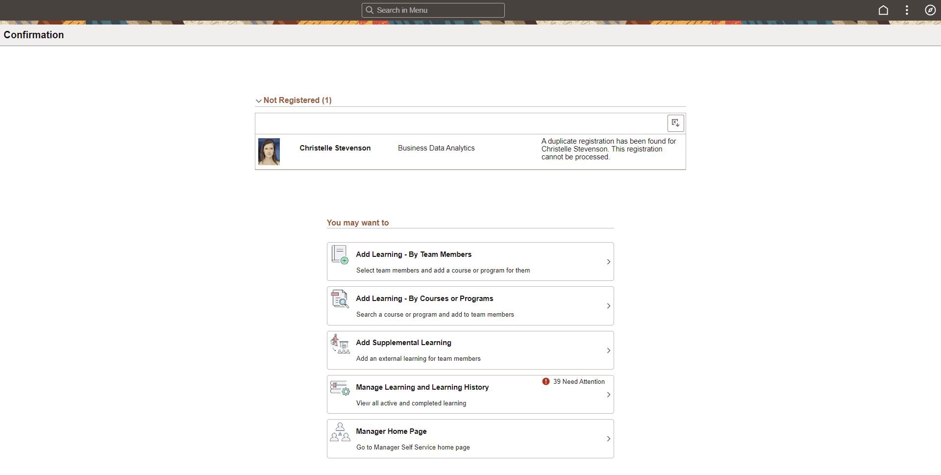 Confirmation screen for program (not registered)