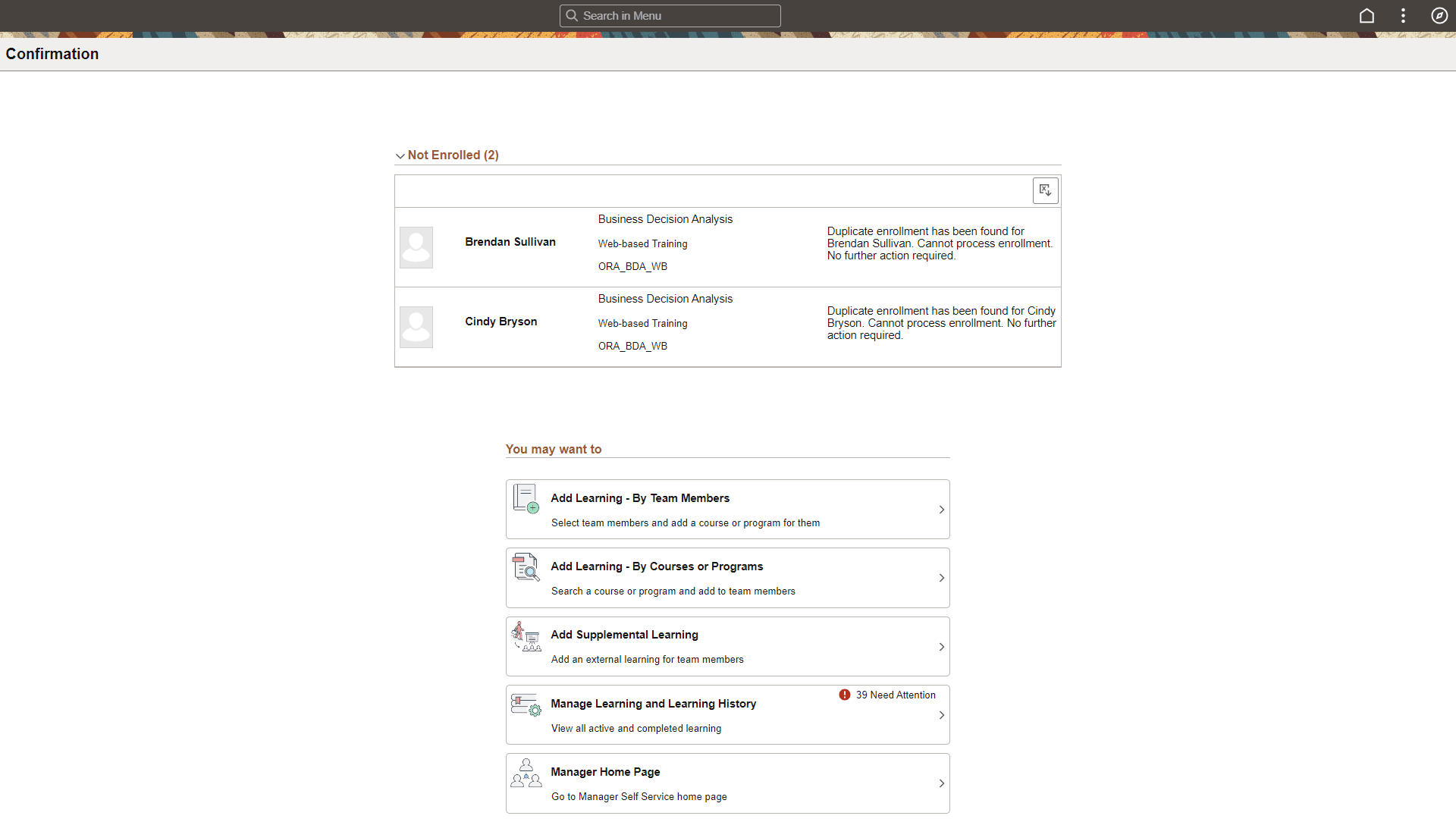 Confirmation screen for course (not enrolled)