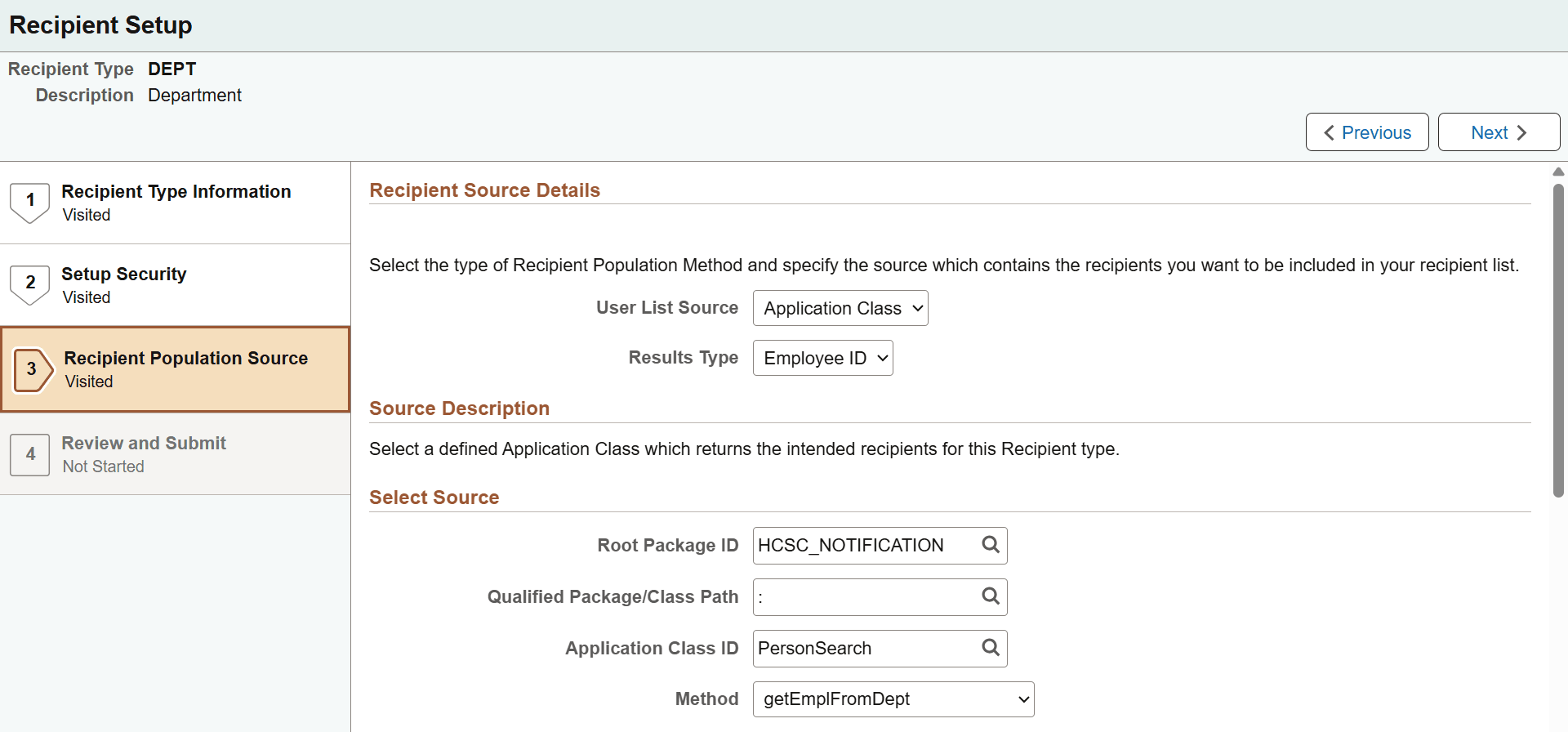 Recipient Population Source page (1 of 2)