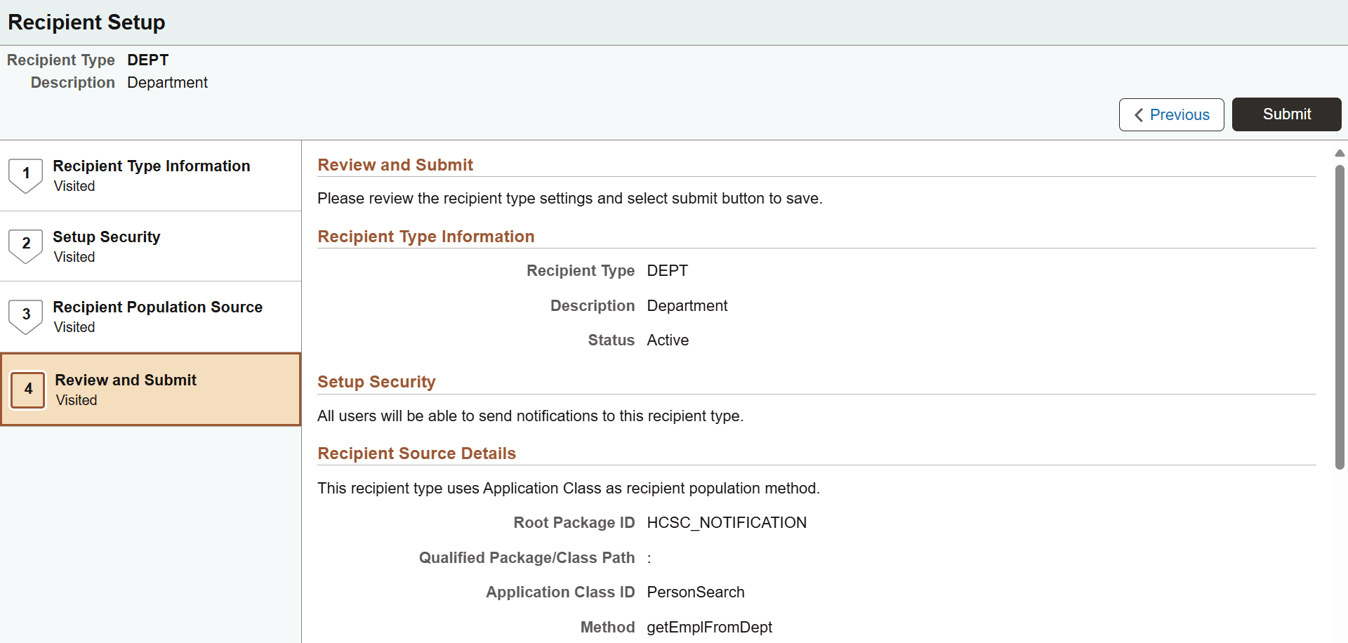 Review and Submit page (1 of 2)