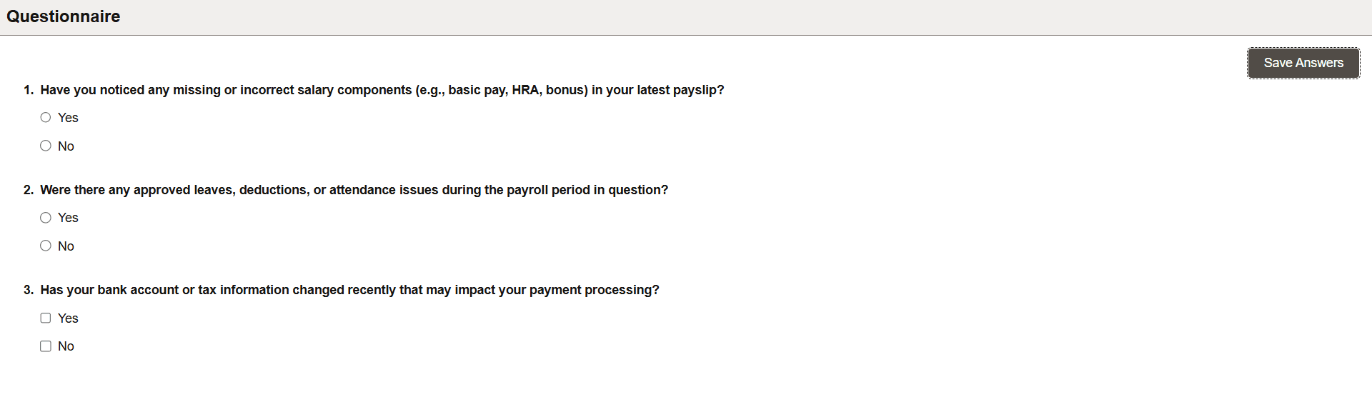 View the questionnaire after selecting the in-app notification