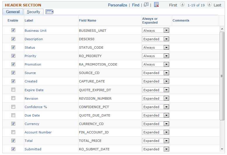 Display Template - Page Definition page (setup for an expandable section for the RO_FORM component) (3 of 5)