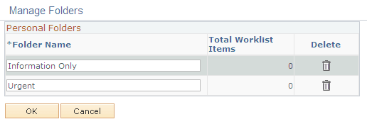 Worklist - Manage Folders page