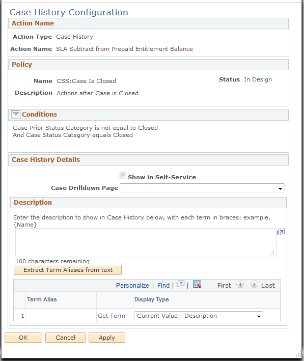 Case History Configuration page