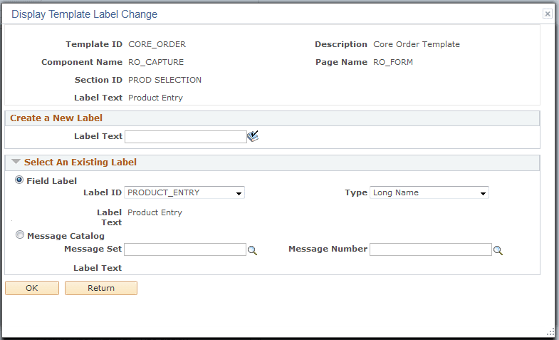 Display Template - Label Definition page
