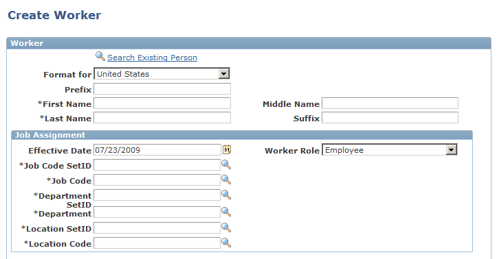 Create Worker page (1 of 2)