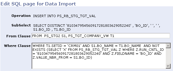 Edit SQL page for Data Import page.