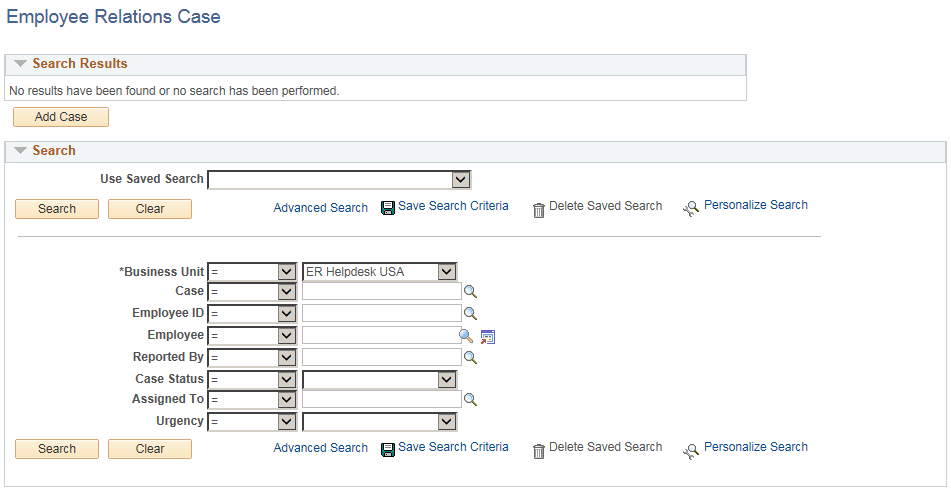 Employee Relations Case Search Page