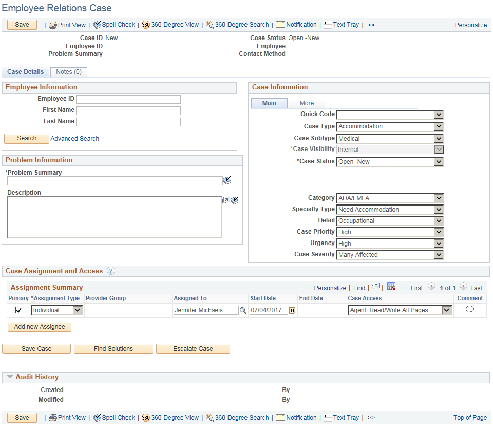 Employee Relations Case page