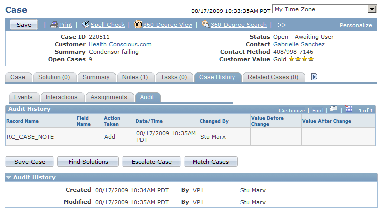 Case History - Audit page