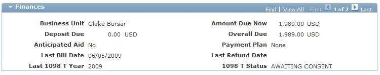 Finances section of 360-Degree View for Higher Education page