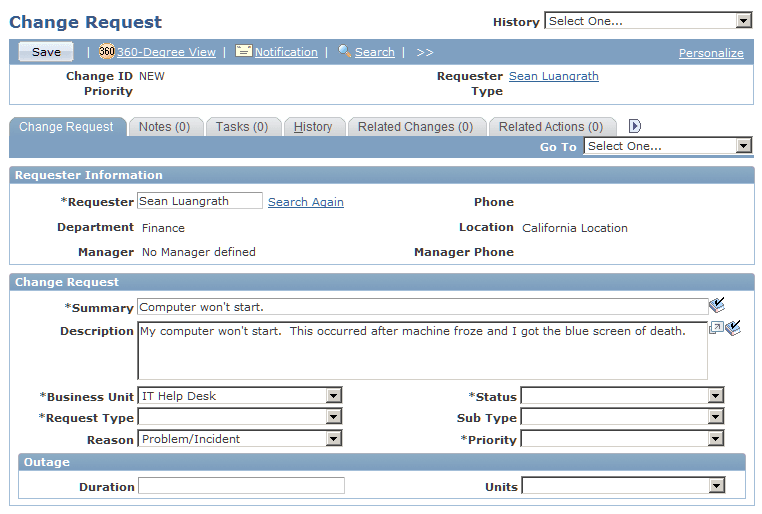 Change Request page (1 of 2)