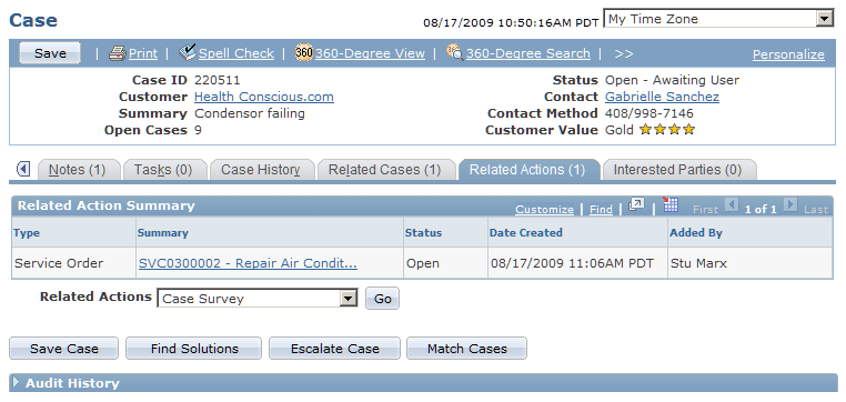 Related Actions page