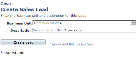 Create Sales Lead page