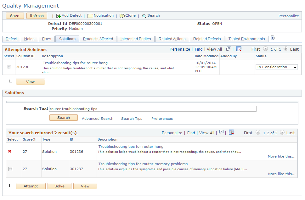 Quality Management - Solutions page