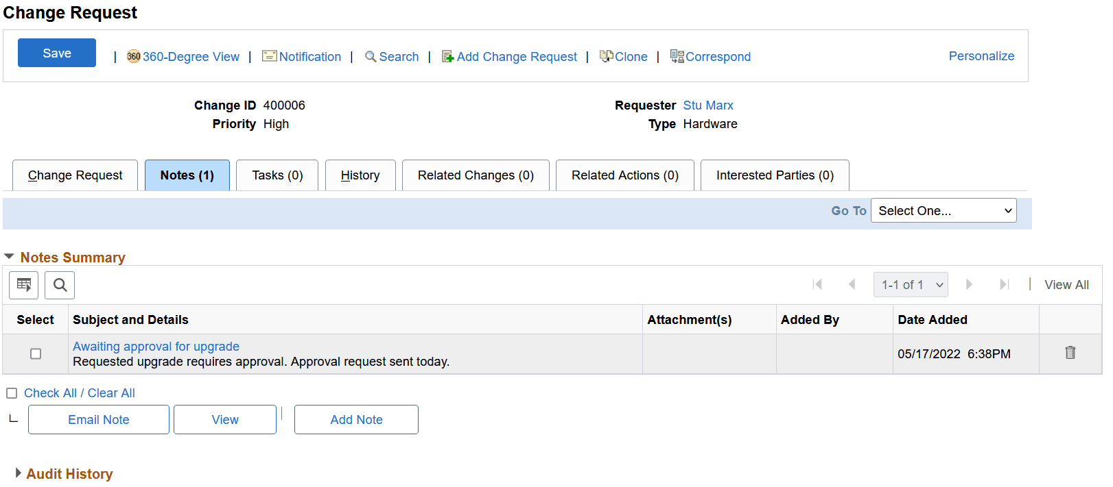 Change Request: Notes page