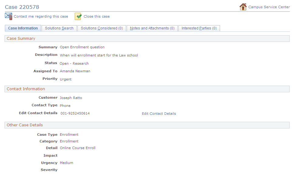 <>Case <ID> - Case Information page