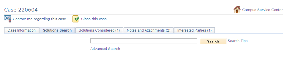 <>Case <ID> - Solutions Search page