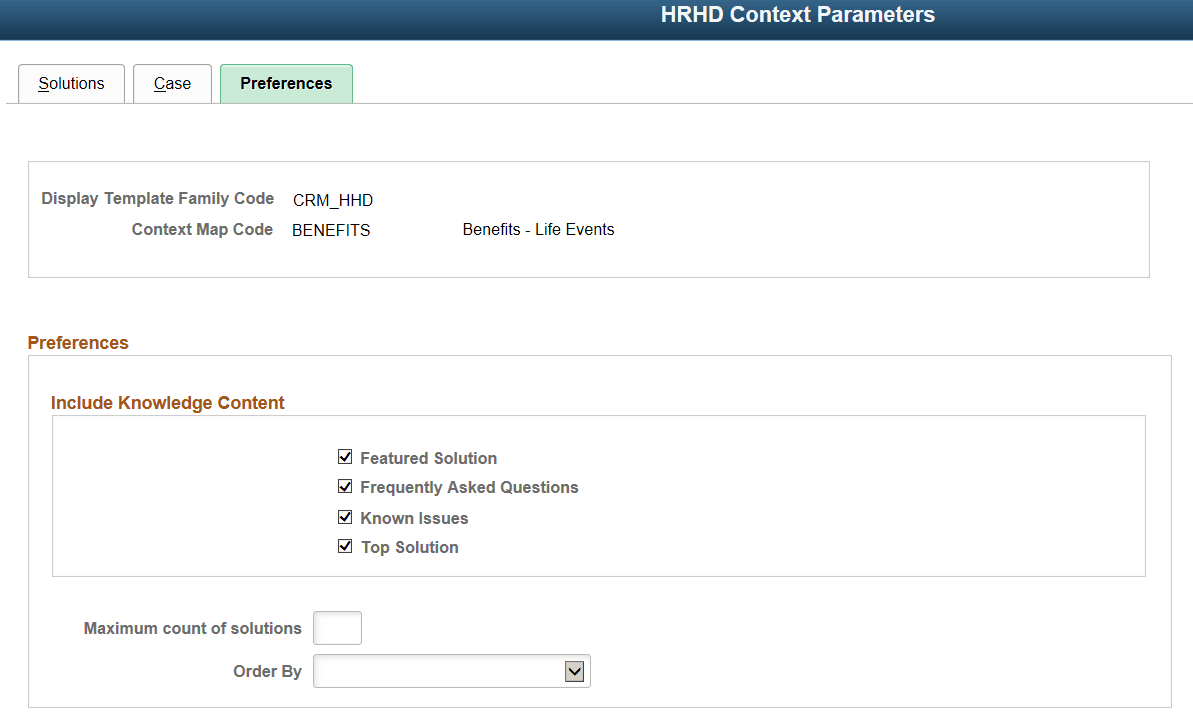 Configure Context Page: Preferences tab