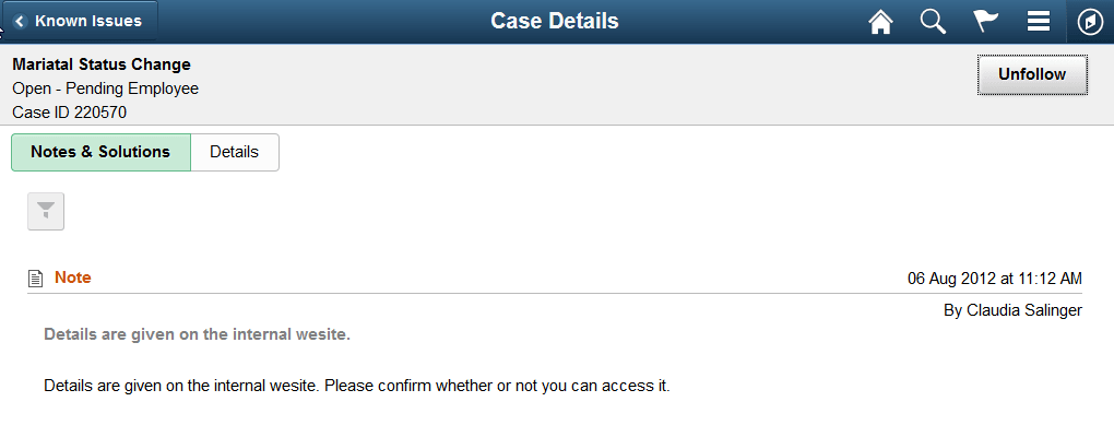(Tablet) Known Issues: Case Details Page