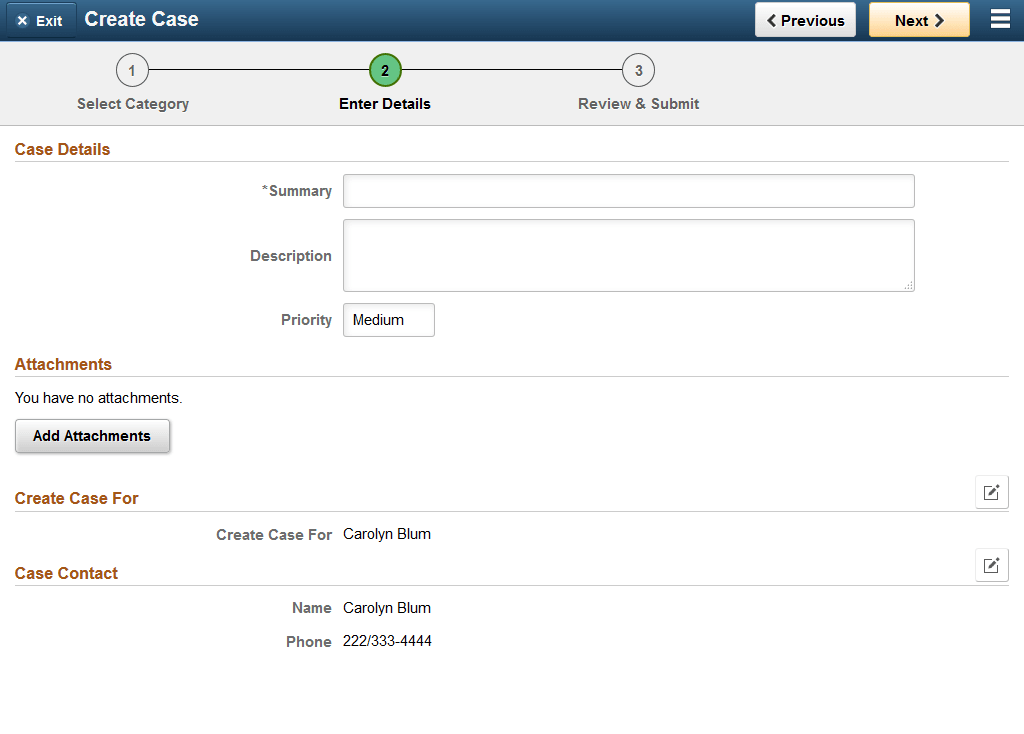 Enter Details Page - Manager